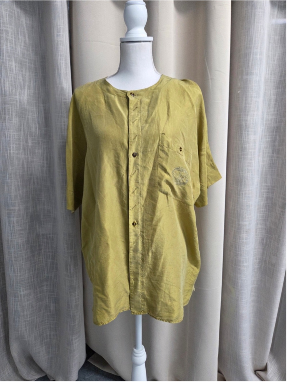 Tulliano Shirt Mustard 100% Silk Sand Wash Size L Mori Kei Forest Earthy